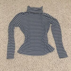 Navy Striped Long Sleeve Turtleneck Top